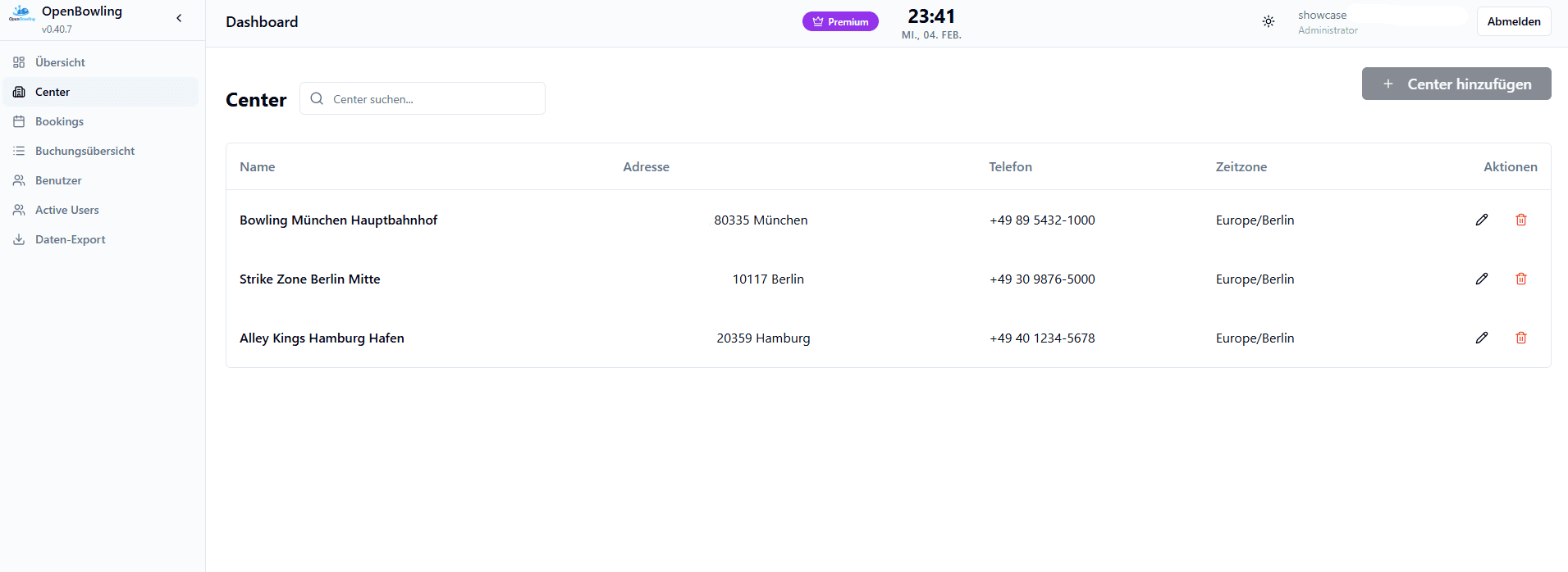 Center Management Dashboard